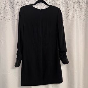 Helmut Lang Black Shift Dress Leather Cuff Italian Fabric Size 6